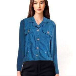 Christopher & Banks cotton teal denim trucker style jean jacket M